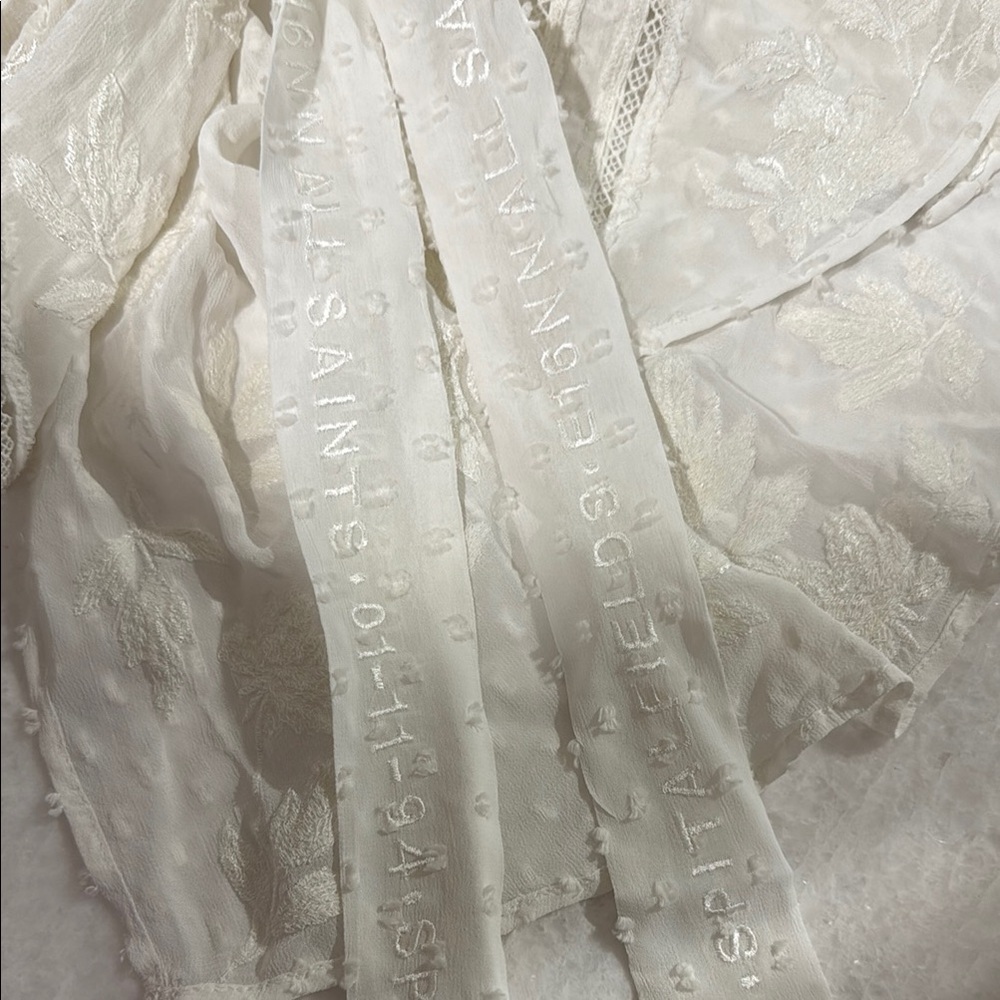 All Saints White Lace Robe with Floral Pattern and Tie Waist - Picture 10 of 10